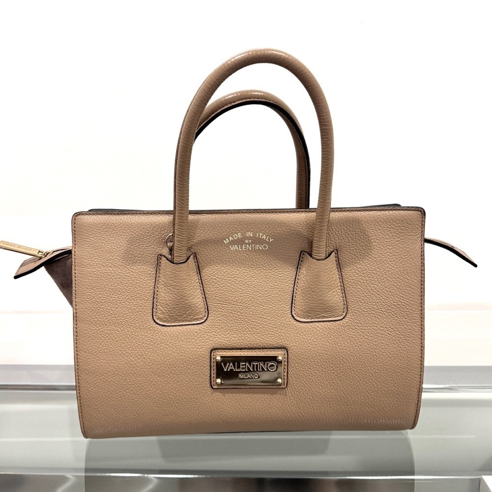 Valentino Milano Beige Suede Side Leather Handbag with Detachable Straps